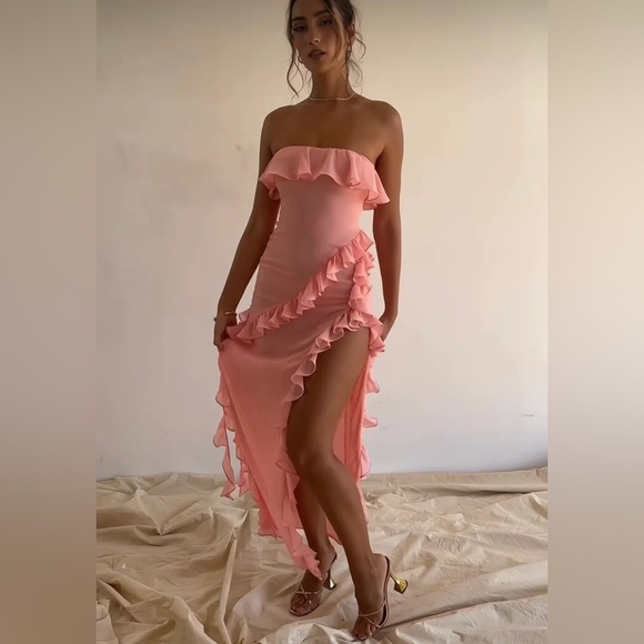 NWOT House of CB Sarina Apricot Ruffle Maxi Dress - Picture 12 of 14